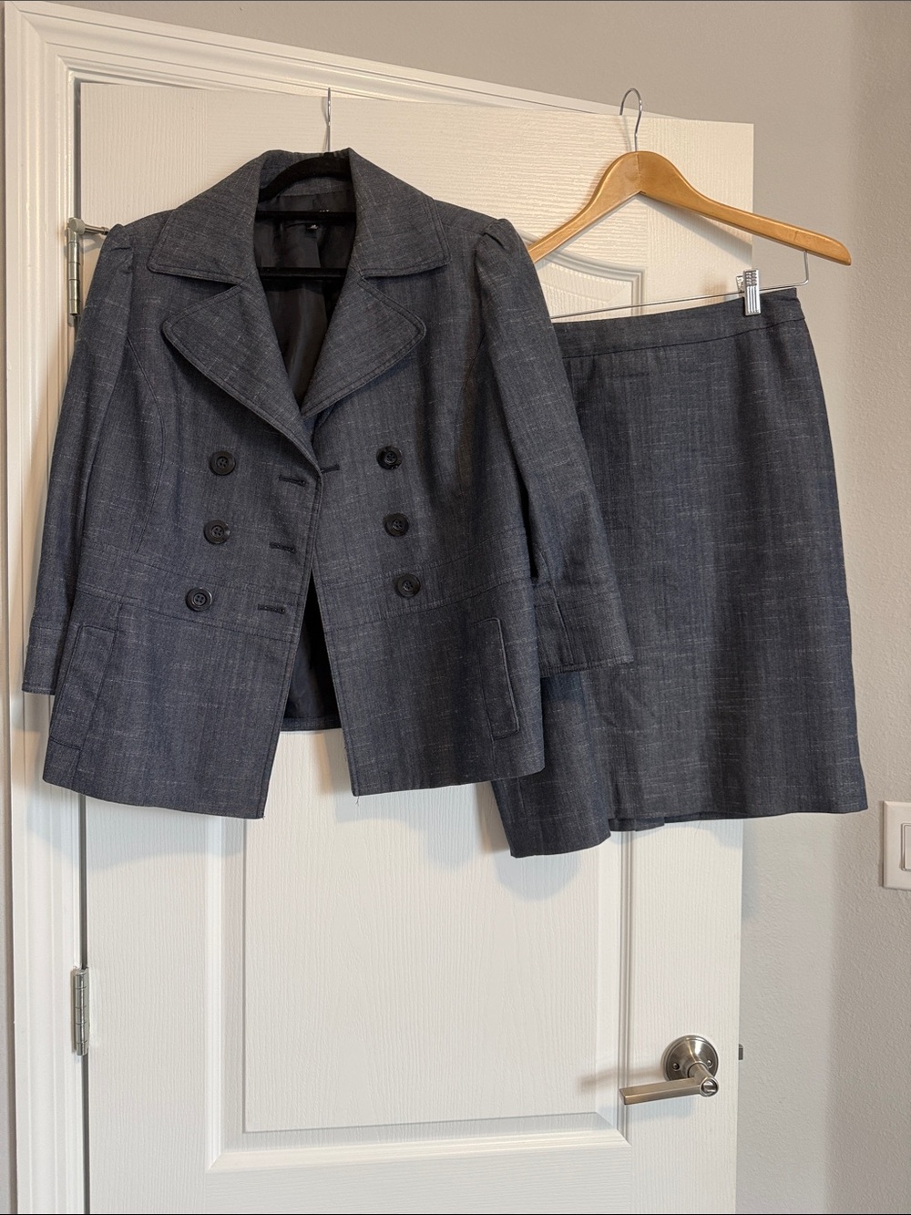 Nine West Women's Charcoal blue Double-Breasted Skirt Suit